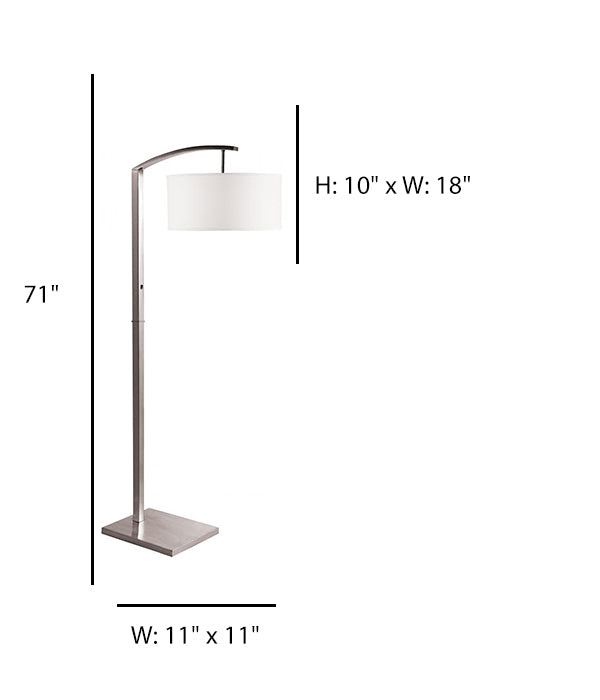Modern Brushed Nickel Floor Lamp with White Hardback Shade – HL-30441