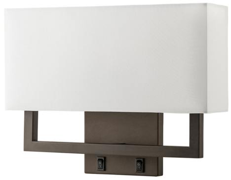 Bronze Headboard Wall Lamp with Pure White Linen Shade – Dual Medium Base Sockets (HLHW10040)