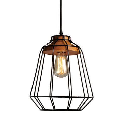Wood & Iron Pendant Light – Modern Industrial 1-Light Fixture (UL Listed) – SKU: HLWPL029