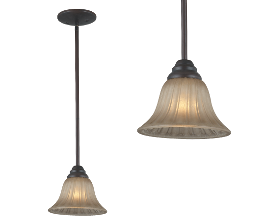 HL-P13 Outdoor Mini Pendant Light – Oil Ribbed Bronze Finish with Amber Glass Shade