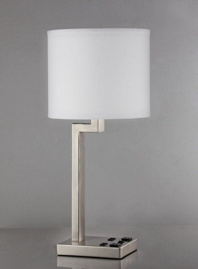 Brushed Nickel Table Lamp with USB & Outlets – HL-101412