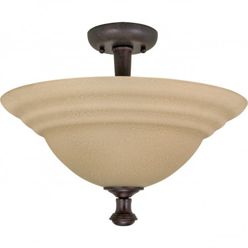 2-Light 16" Semi Flush Mount Ceiling Lamp – Old Bronze with Amber Water Glass