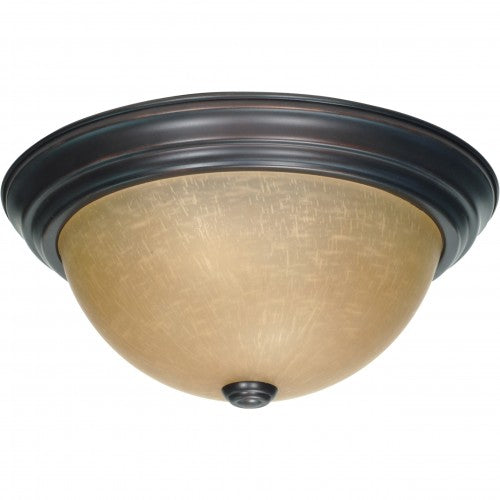 2-Light Medium Dome Flush Mount Ceiling Light – Mahogany Bronze with Champagne Linen Glass | Modern Indoor Lighting