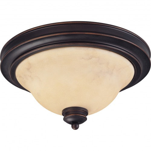 2-Light Medium Dome Flush Mount Ceiling Light – Copper Espresso Finish with Honey Marble Glass Shades