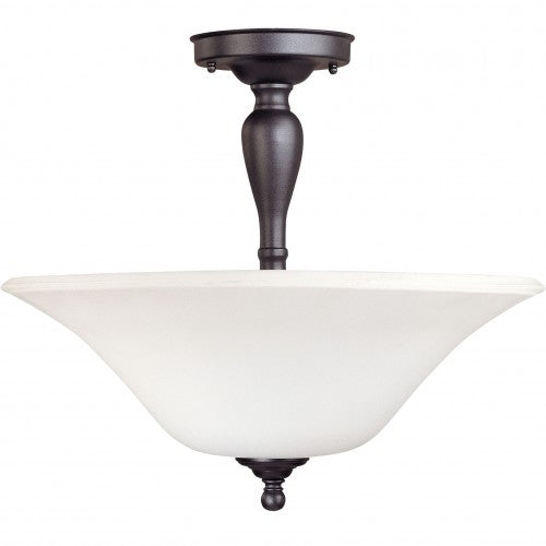 3-Light Semi Flush Mount Ceiling Light in Dark Chocolate Bronze with White Satin Glass