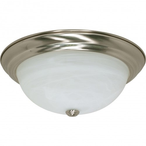 3-Light 15" Flush Mount Ceiling Lamp – Brushed Nickel with Alabaster Glass