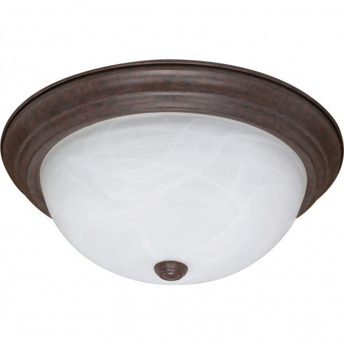 3-Light 15" Flush Mount Ceiling Lamp – Old Bronze with Alabaster Glass