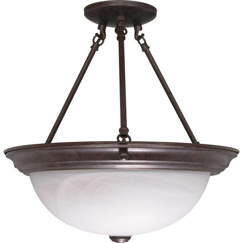 3-Light 15" Semi Flush Mount Ceiling Lamp – Old Bronze with Alabaster Glass