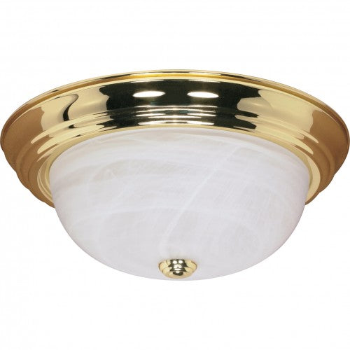 3-Light 15" Flush Mount Ceiling Lamp – Polished Brass with Alabaster Glass