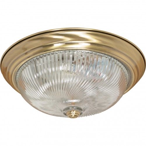 15” Flush Mount Ceiling Light – Antique Brass Finish with Clear Swirl Glass (3-Light)