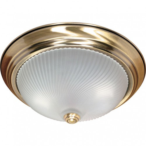 Flush Mount Ceiling Light – Antique Brass Finish with Frosted Swirl Glass (2-Light)