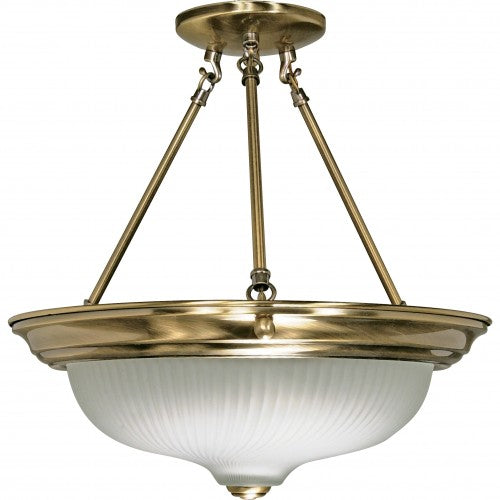 3-Light Semi Flush Mount Ceiling Lamp – Antique Brass with Frosted Swirl Glass