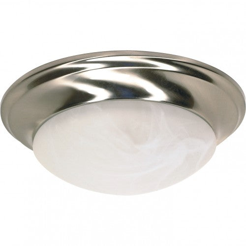 1-Light Small Dome Flush Mount Ceiling Lamp – Brushed Nickel with Alabaster Glass