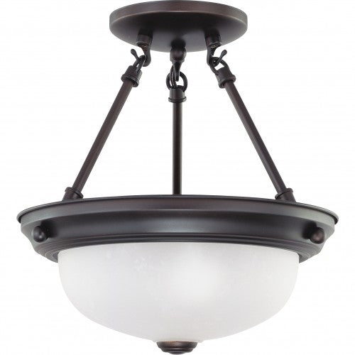 2-Light Small Semi Flush Mount Ceiling Light – Mahogany Bronze Finish with Frosted White Glass