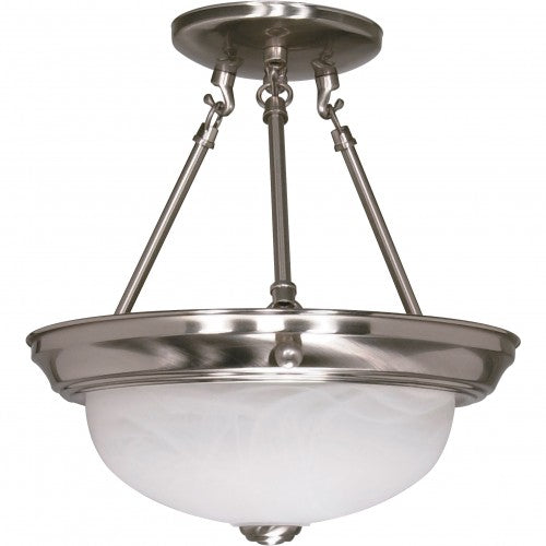 2-Light Small Semi Flush Mount Ceiling Light – Brushed Nickel Finish with Alabaster Glass and GU24 Lamps Included