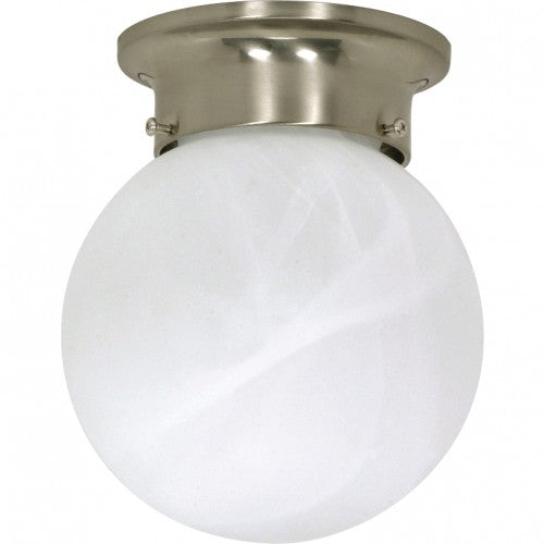 1-Light Flush Mount Ball Ceiling Light – Brushed Nickel Finish with Alabaster Glass and GU24 Lamp Included