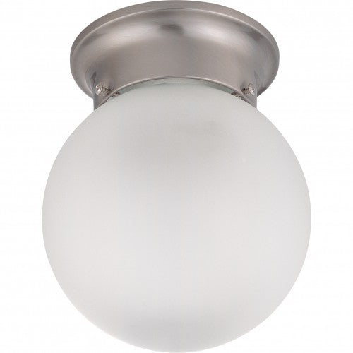 1-Light Flush Mount Ceiling Light – Brushed Nickel Finish with Frosted White Glass