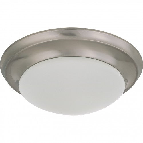 1-Light Twist & Lock Dome Small Flush Mount Ceiling Light – Brushed Nickel Finish with Frosted White Glass
