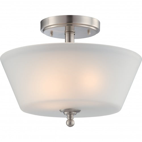 2-Light Close-to-Ceiling Semi Flush Mount Ceiling Light – Brushed Nickel Finish with Frosted Glass