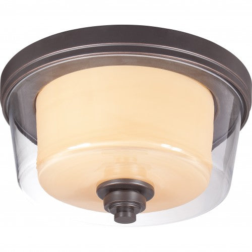 2-Light Flush Mount Ceiling Light in Sudbury Bronze with Clear & Cream Glass