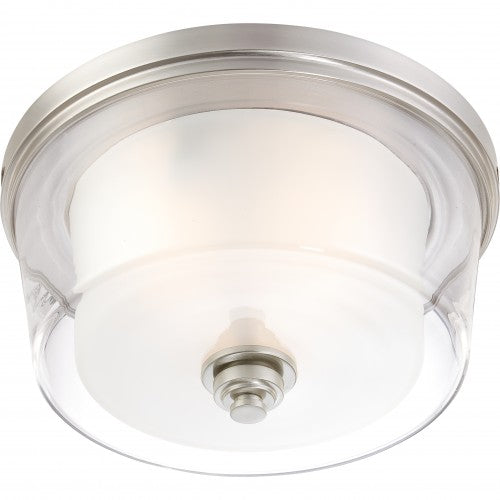 3-Light 16″ Flush Mount Ceiling Light in Brushed Nickel with Clear & Frosted Glass
