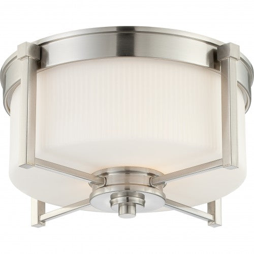 2-Light Flush Mount Ceiling Light in Brushed Nickel Finish with White Satin Glass