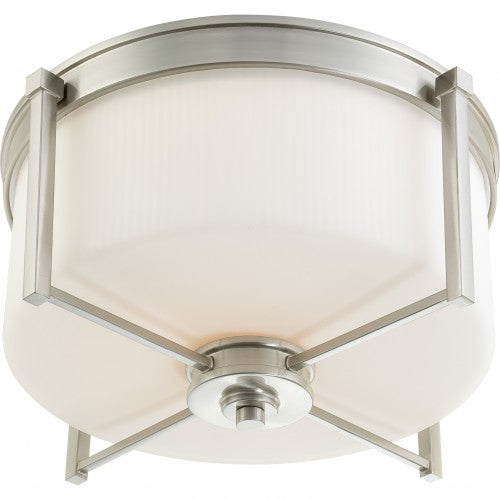 3-Light Flush Mount Ceiling Light in Brushed Nickel with White Satin Glass