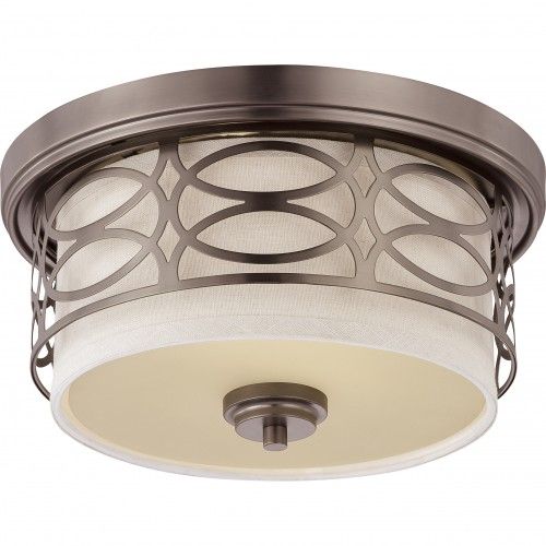 2-Light Hazel Bronze Dome Flush Mount Ceiling Lamp with Khaki Fabric Shades – Modern Fixture
