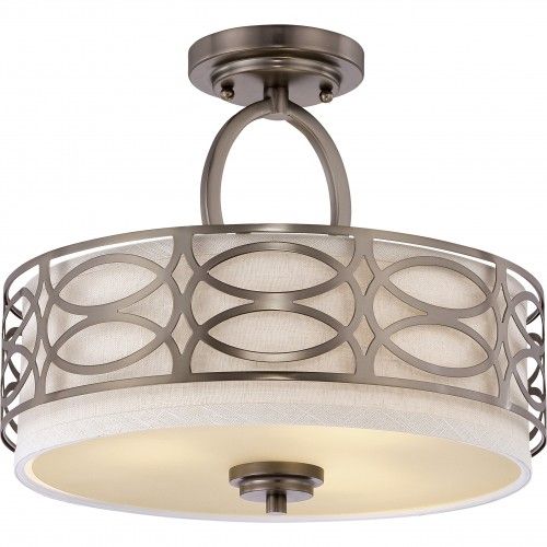 3-Light Hazel Bronze Semi-Flush Ceiling Lamp with Khaki Fabric Shades – Modern Fixture