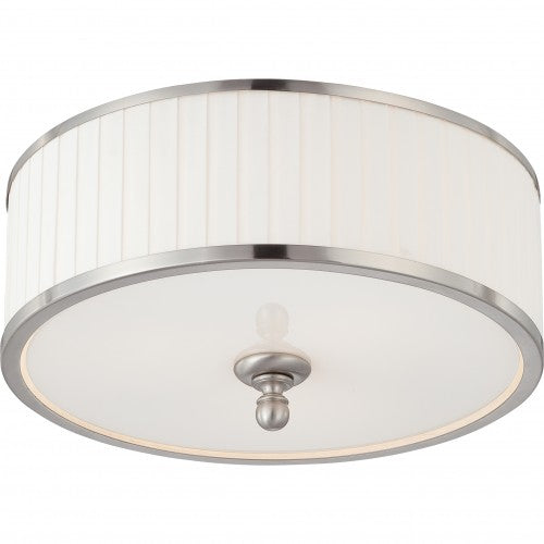 3-Light Brushed Nickel Dome Flush Mount Ceiling Light with White Pleated Shades – Modern Fixture