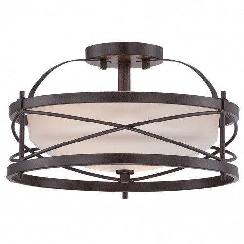 2-Light Old Bronze Semi-Flush Ceiling Lamp with Etched Opal Glass – Modern Fixture