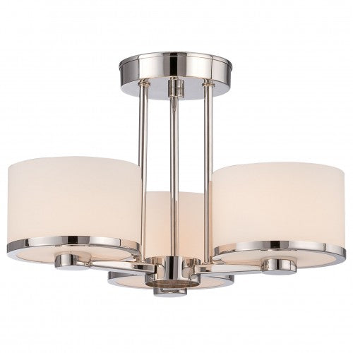 3-Light Semi Flush Mount LED Ceiling Fixture – Polished Nickel Finish with Etched Opal Glass – HLCLNN60164