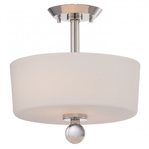 2-Light Semi Flush Mount Ceiling Light in Polished Nickel Finish with Satin White Glass