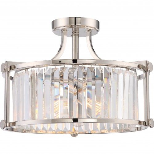 Krys 3-Light Crystal Semi-Flush Mount Ceiling Light – Polished Nickel with Vintage Bulbs Included