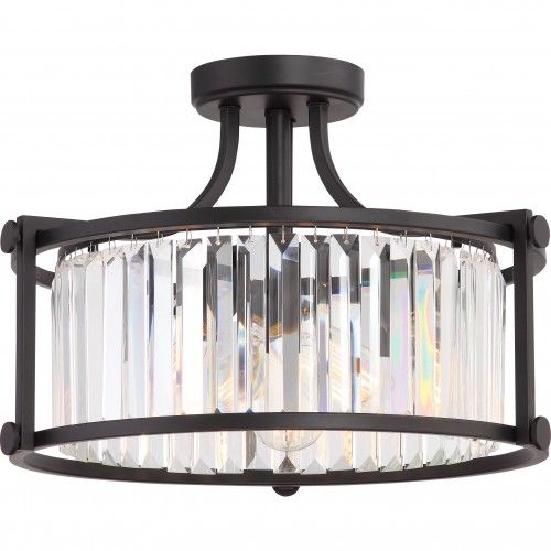 Krys 3-Light Crystal Semi-Flush Ceiling Fixture – Aged Bronze with 60W Vintage Lamps