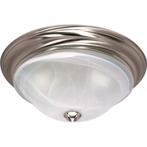 3-Light Large Dome Flush Mount Ceiling Light – Brushed Nickel Finish with Alabaster Glass