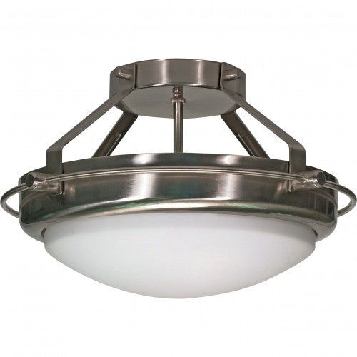 2-Light Semi Flush Ceiling Light – Brushed Nickel Finish with White Opal Glass