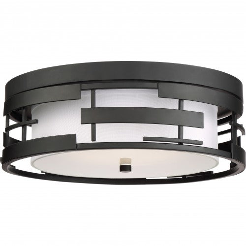 Lansing 3-Light Flush Mount Ceiling Light – White Fabric Shade with Opal Diffuser