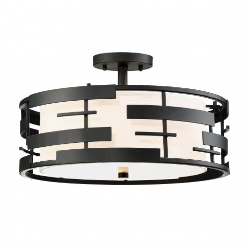 Lansing 3-Light Semi Flush Mount Ceiling Light – White Fabric Shade with Opal Diffuser