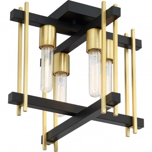 Marion 4-Light Flush Mount Ceiling Light – Aged Bronze Finish with Natural Brass Accents