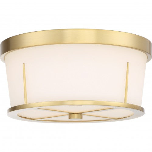 Serene 2-Light Flush Mount Ceiling Fixture – Natural Brass with Satin White Glass