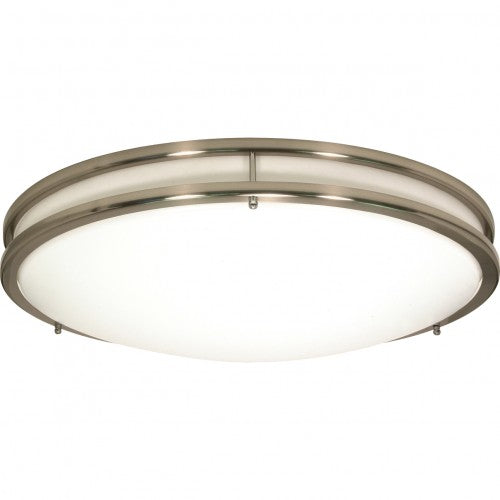 3-Light Large Round Flush Mount Ceiling Light – White Finish with Brushed Nickel Trim and GU24 Bulbs Included