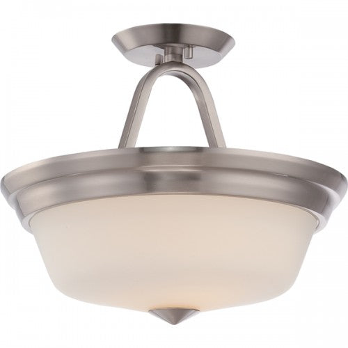2-Light LED Brushed Nickel Semi-Flush Ceiling Lamp with Satin White Glass – Omni LED Included