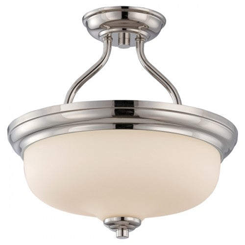 2-Light LED Polished Nickel Semi-Flush Ceiling Lamp with Etched Opal Glass – Omni LED Included