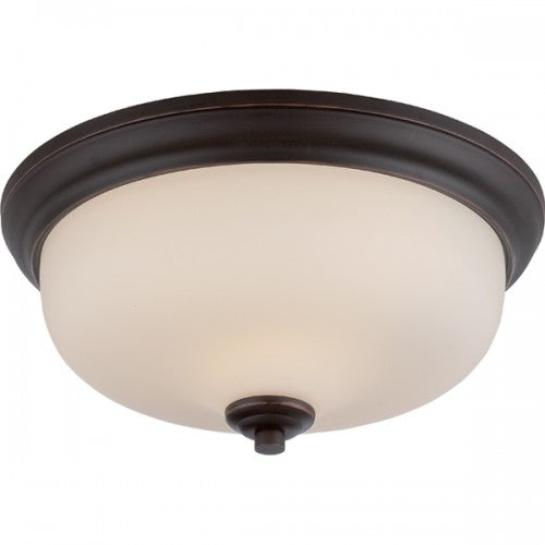 2-Light LED Mahogany Bronze Flush Mount Ceiling Lamp with Etched Opal Glass – Modern Fixture