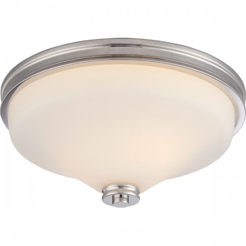2-Light LED Polished Nickel Flush Mount Ceiling Lamp with Satin White Glass – Modern Fixture