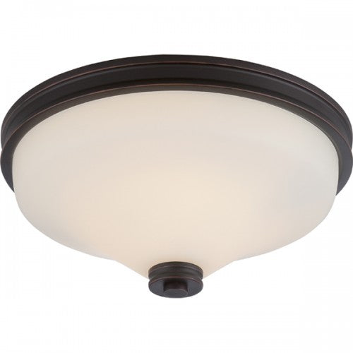 2-Light LED Mahogany Bronze Flush Mount Ceiling Lamp with Satin White Glass – Modern Fixture