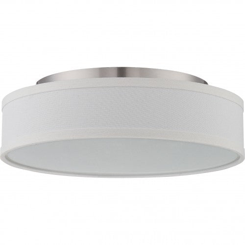 LED Flush Mount Ceiling Light with White Linen Shade – Modern Fabric Drum Fixture
