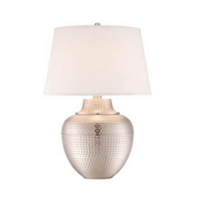 Brushed Nickel Accent Lamp with Off-White Linen Drum Shade