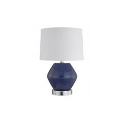 Ultramarine Blue Bedside Table Lamp with White Linen Shade – 32W Medium Base